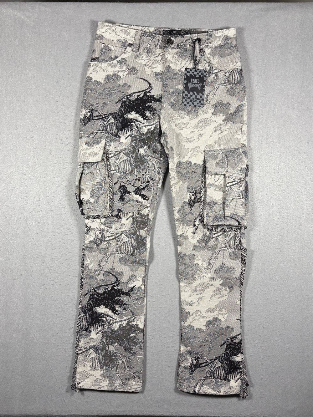 Rebel Vengeance Grim Reaper Skeleton Horse Tapestry Cargo Pants Men's Size 30